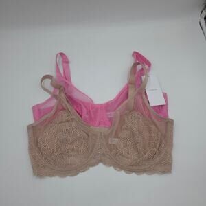 HSIA Bundle of Two Mermaid Scales Lace Unlined Bra Barbie Pink Nude Size 38G